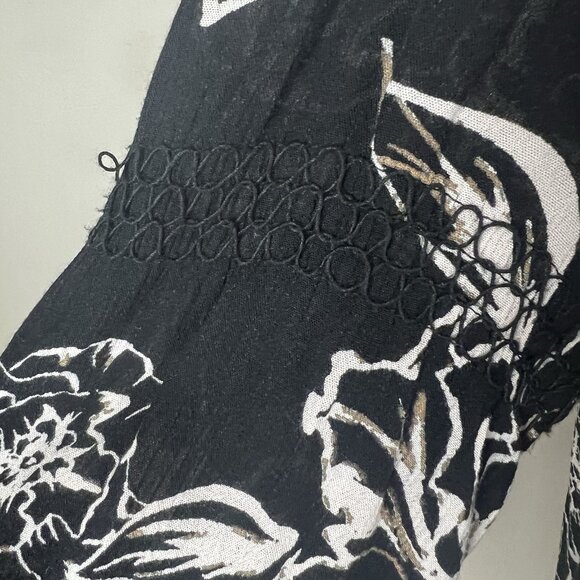 Free People Tunic Mini Dress Boho Black Long Sleeve V-Neck Swing Size Medium - Picture 8 of 12